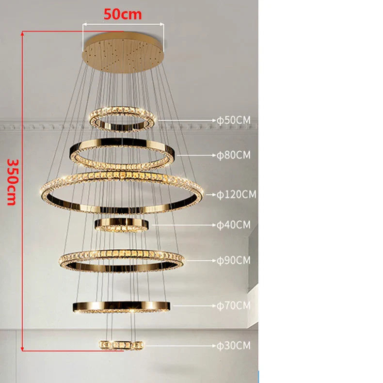 WL Heliora Modern Crystal Ring Staircase Chandelier – Luxury Home Decoration Pendant Light