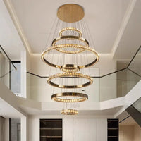 WL Heliora Modern Crystal Ring Staircase Chandelier – Luxury Home Decoration Pendant Light