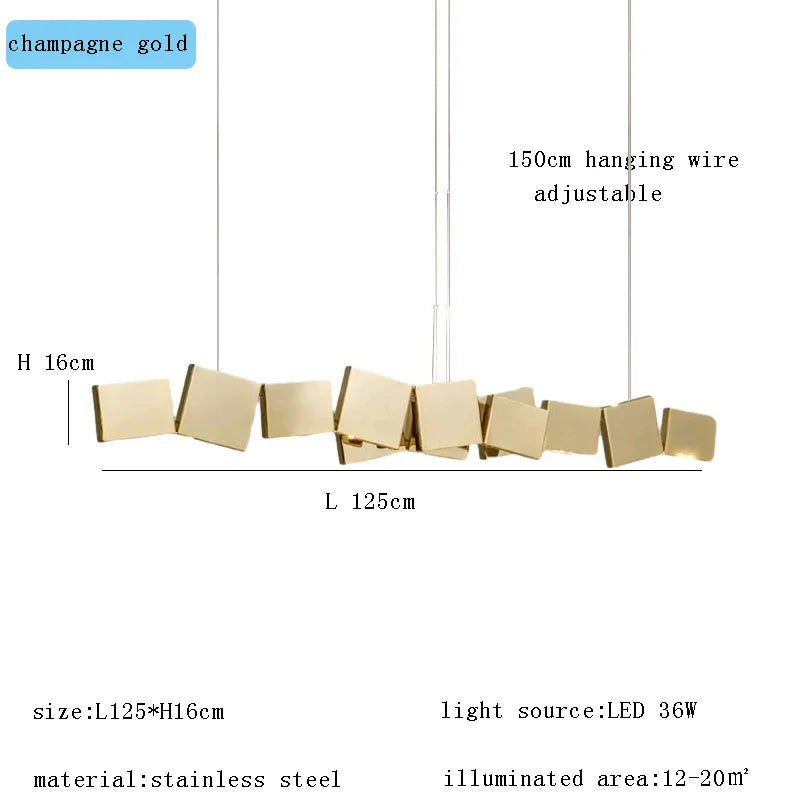 Long Italian Gold/Wood Grain Stainless Steel Pendant Light, Industrial Modern Stylish Room Decor Pendant Lamp 2025