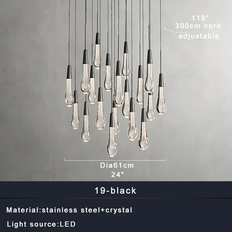 Priv Elvarez Crystal Water-Drop Stainless Steel Chandelier