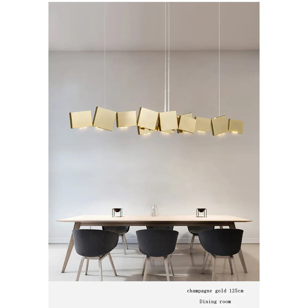Long Italian Gold/Wood Grain Stainless Steel Pendant Light, Industrial Modern Stylish Room Decor Pendant Lamp 2025