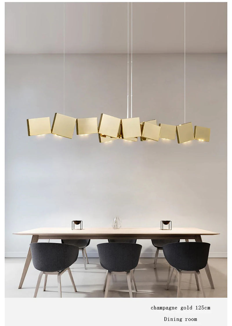 Long Italian Gold/Wood Grain Stainless Steel Pendant Light, Industrial Modern Stylish Room Decor Pendant Lamp 2025