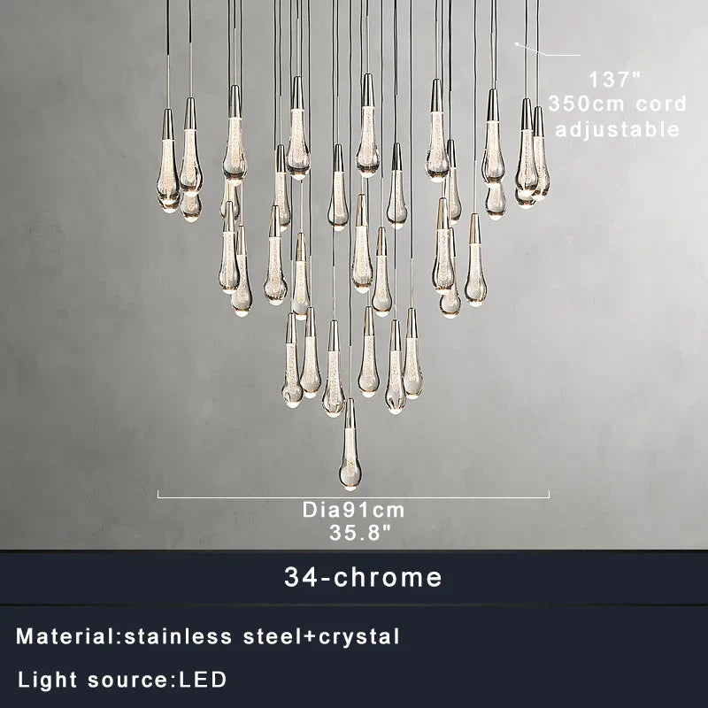 Priv Elvarez Crystal Water-Drop Stainless Steel Chandelier