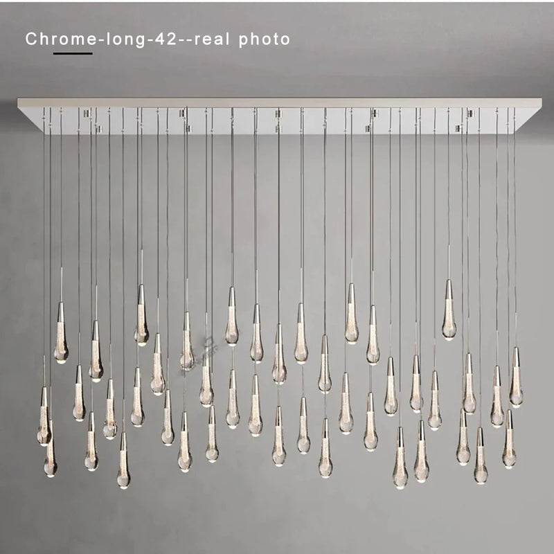 Priv Elvarez Crystal Water-Drop Stainless Steel Chandelier