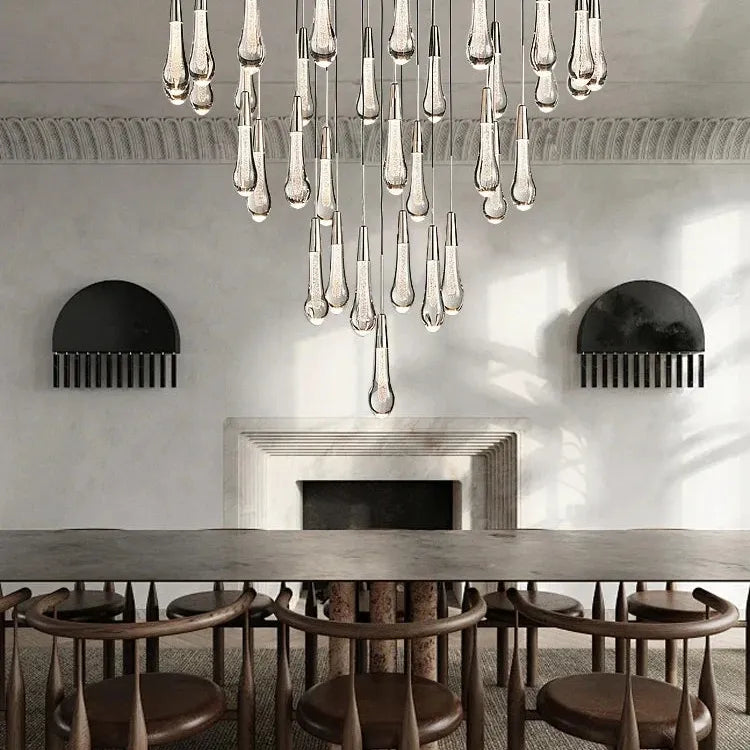 Priv Elvarez Crystal Water-Drop Stainless Steel Chandelier