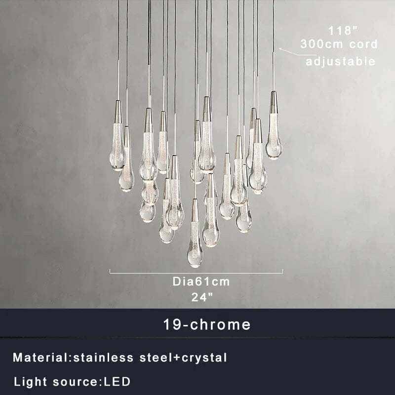 Priv Elvarez Crystal Water-Drop Stainless Steel Chandelier