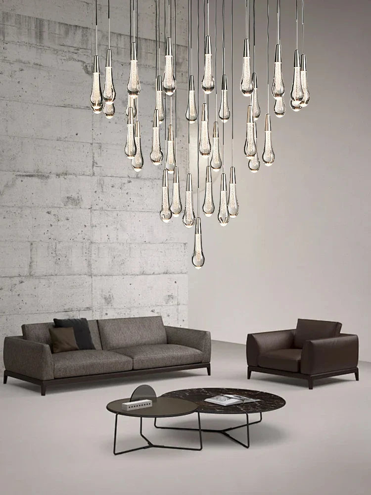 Priv Elvarez Crystal Water-Drop Stainless Steel Chandelier
