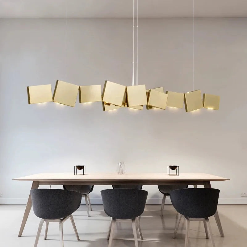 Long Italian Gold/Wood Grain Stainless Steel Pendant Light, Industrial Modern Stylish Room Decor Pendant Lamp 2025