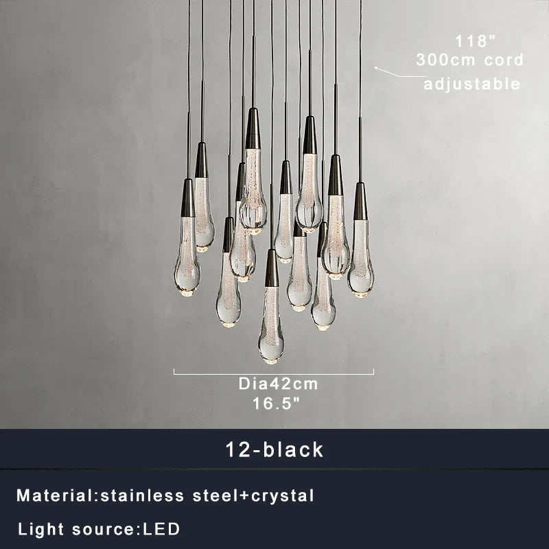 Priv Elvarez Crystal Water-Drop Stainless Steel Chandelier