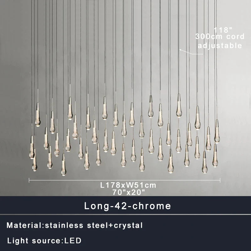 Priv Elvarez Crystal Water-Drop Stainless Steel Chandelier