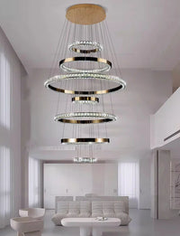 WL Heliora Modern Crystal Ring Staircase Chandelier – Luxury Home Decoration Pendant Light