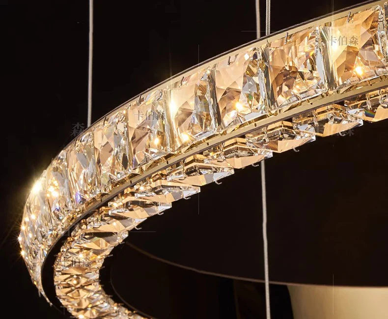 WL Heliora Modern Crystal Ring Staircase Chandelier – Luxury Home Decoration Pendant Light