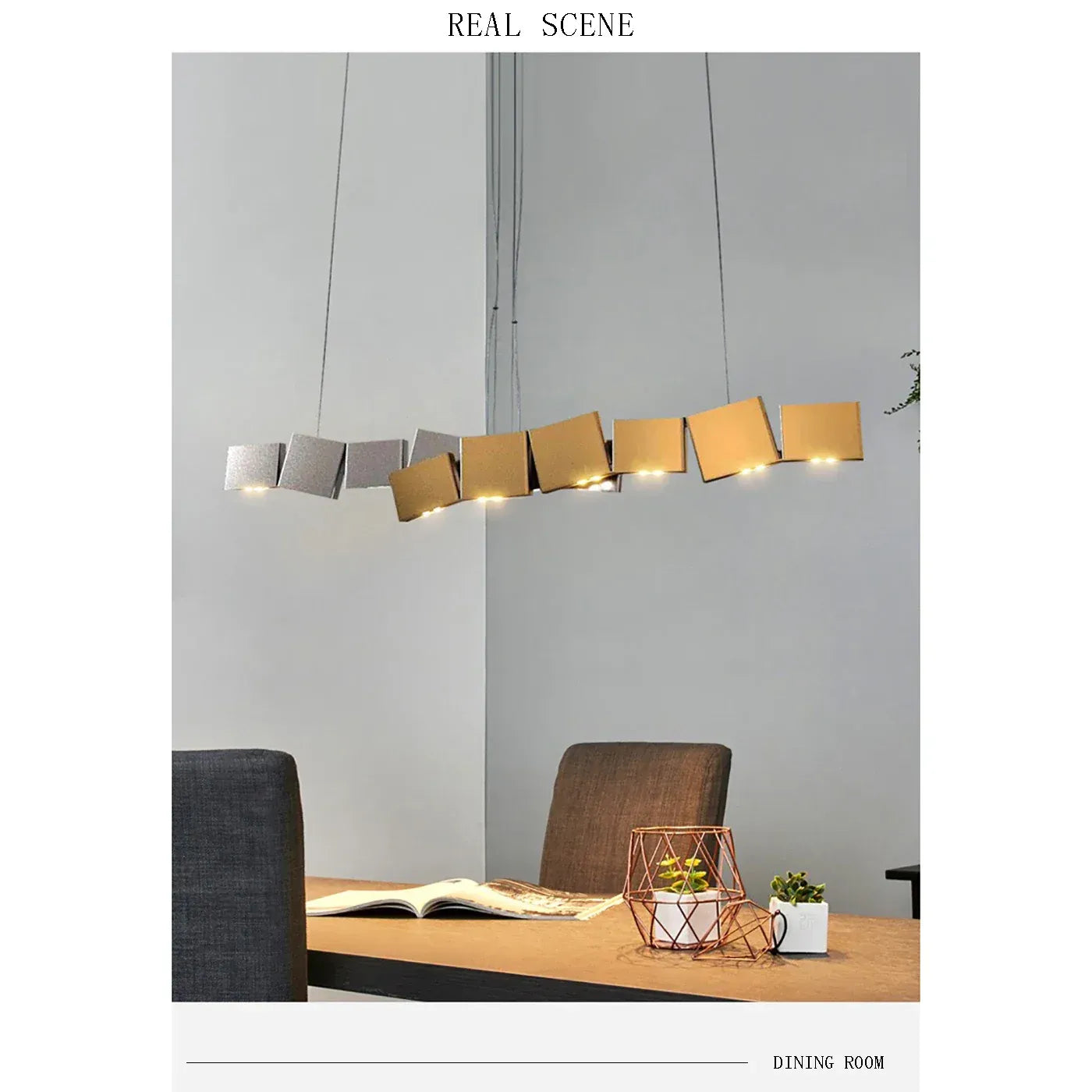 Long Italian Gold/Wood Grain Stainless Steel Pendant Light, Industrial Modern Stylish Room Decor Pendant Lamp 2025