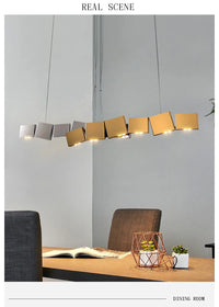 Long Italian Gold/Wood Grain Stainless Steel Pendant Light, Industrial Modern Stylish Room Decor Pendant Lamp 2025