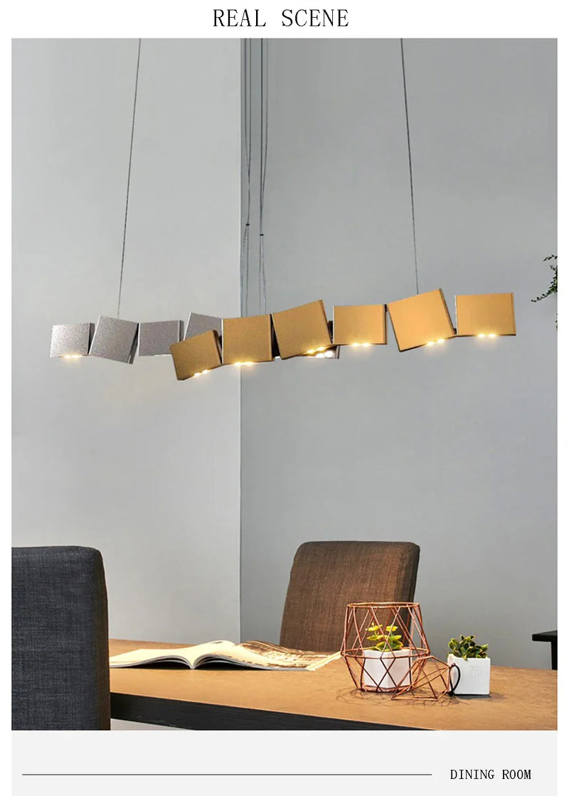 Long Italian Gold/Wood Grain Stainless Steel Pendant Light, Industrial Modern Stylish Room Decor Pendant Lamp 2025