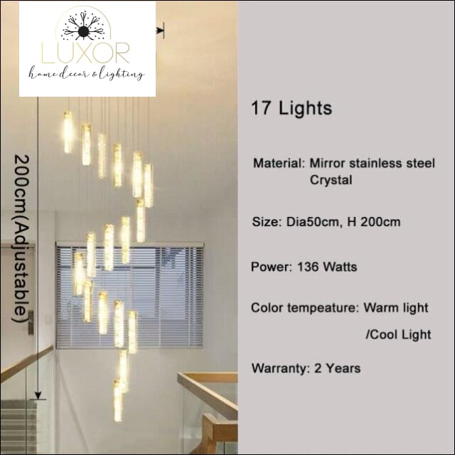 Bisen Luxury Chandelier - Dia50cm 17 Lights - Style B / Gold steel / Warm light 3000K - chandeleir