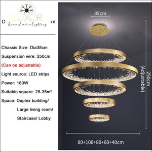 Catali Modern Ring Chandelier - 80x100x80x60x40cm / Gold chandelier / Dimmable warm light - chandeliers