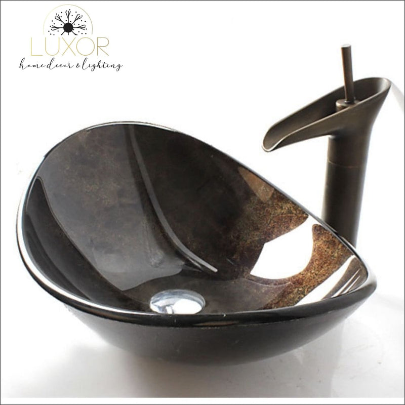 bathroom accessories Coffee Bronzed Tempered Glass Sink & Faucet Set - Luxor Home Decor & Lighting