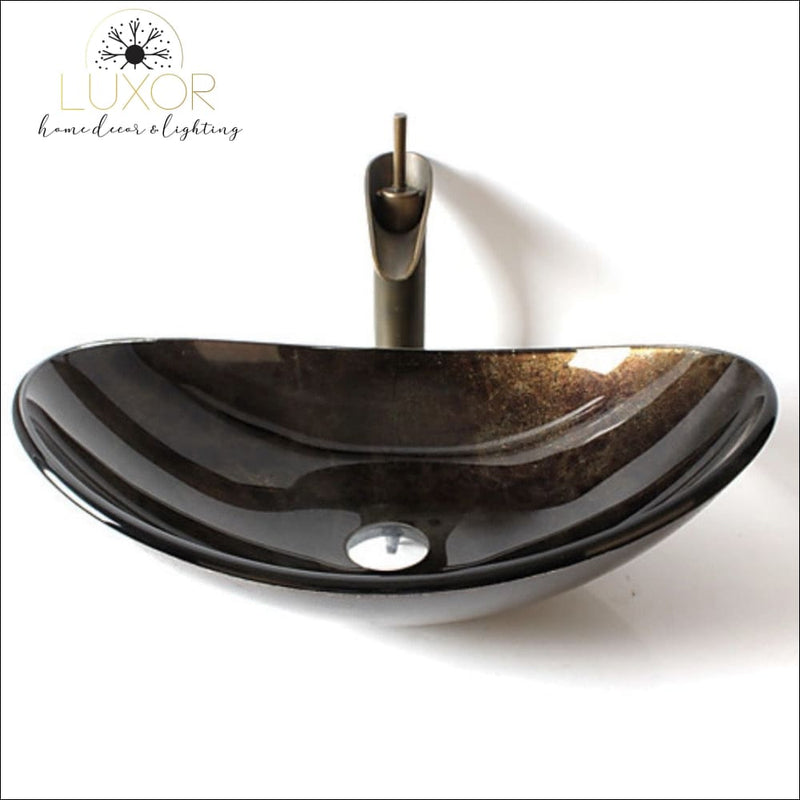 bathroom accessories Coffee Bronzed Tempered Glass Sink & Faucet Set - Luxor Home Decor & Lighting