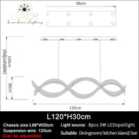 DeCapri Wave Crystal Chandelier - L120xH30cm / Chrome chandelier / Dimmable warm light - chandelier