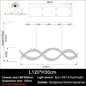 DeCapri Wave Crystal Chandelier - L120xH30cm / Chrome chandelier / Dimmable warm light - chandelier