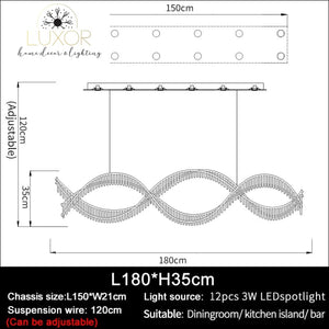 DeCapri Wave Crystal Chandelier - L180xH35cm / Chrome chandelier / Dimmable warm light - chandelier