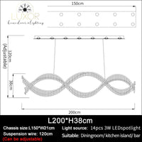 DeCapri Wave Crystal Chandelier - L200xH38cm / Chrome chandelier / Dimmable warm light - chandelier