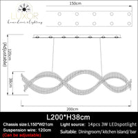 DeCapri Wave Crystal Chandelier - L200xH38cm / Chrome chandelier / Dimmable warm light - chandelier