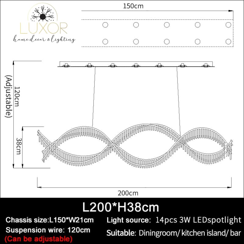 DeCapri Wave Crystal Chandelier - L200xH38cm / Chrome chandelier / Dimmable warm light - chandelier