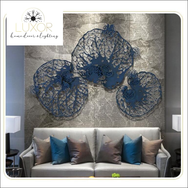 wall decor European Wrought Iron Blue Leaf Decor - Luxor Home Decor & Lighting