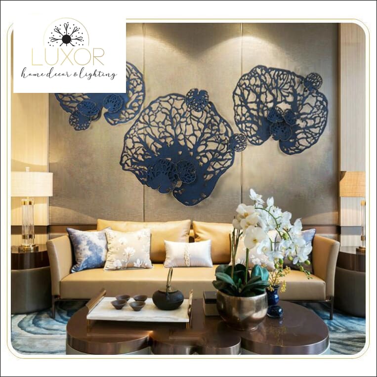 wall decor European Wrought Iron Blue Leaf Decor - Luxor Home Decor & Lighting