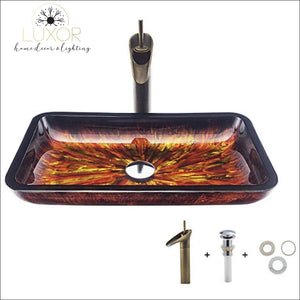 bathroom accessories Fiery Rectangular Tempered Glass & Faucet Set - Luxor Home Decor & Lighting