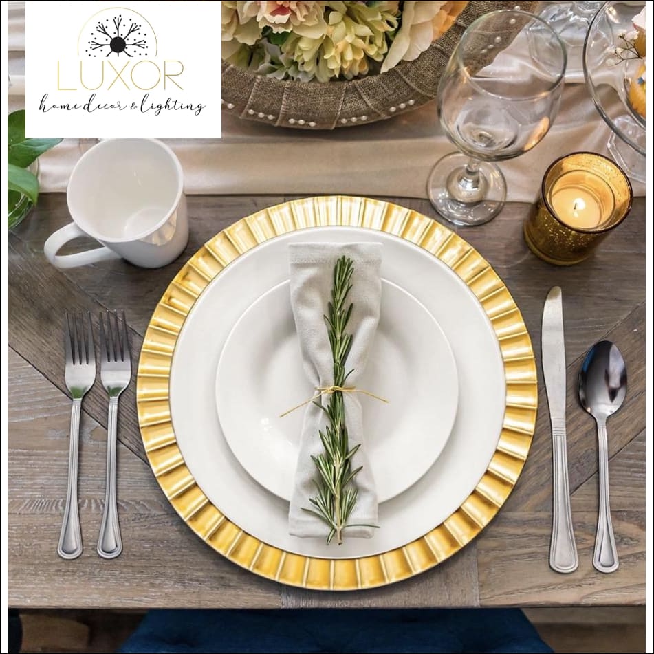 Home Accents Gold Fluted Charger Plates, 13 in. (Set of 4) - Luxor Home Decor & Lighting