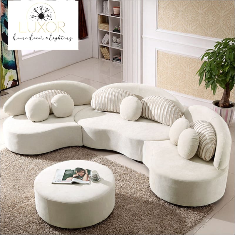 Magnolia Velvet Sectional Sofa Set with Ottoman - Beige