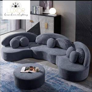 Magnolia Velvet Sectional Sofa Set with Ottoman - Deep Gray