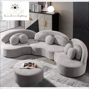 Magnolia Velvet Sectional Sofa Set with Ottoman - Light Gray