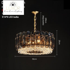 Marsale Smoke Crystal Chandelier Collection - Dia50xH20cm / Dimmable warm light / Smoky gray crystal - chandelier