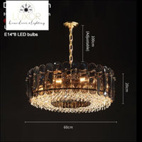 Marsale Smoke Crystal Chandelier Collection - Dia60xH20cm / Dimmable warm light / Smoky gray crystal - chandelier