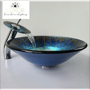 bathroom accessories Océani Blue Tempered Glass Sink & Faucet Set - Luxor Home Decor & Lighting