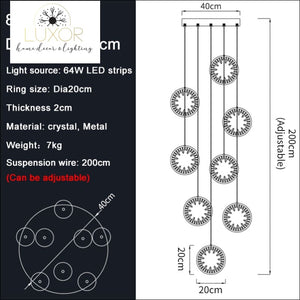 Perilly Gold Staircase Chandelier - Dia40cm 8 lights / Gold Chandelier / Dimmable warm light - chandeliers