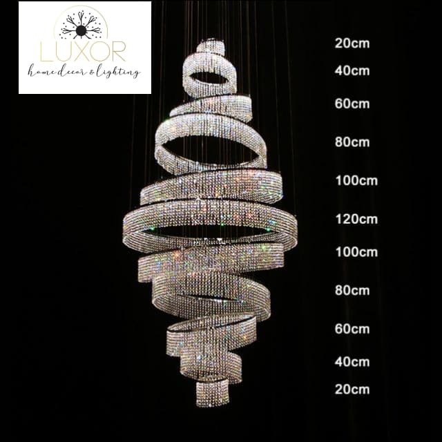 Pistorino Elegant Crystal Chandelier - 11 Rings - Dia20+Dia40+Dia60+Dia80+Dia100+Dia120+Dia100+Dia80+Dia60+Dia40+Dia20cm(Suspension wire 