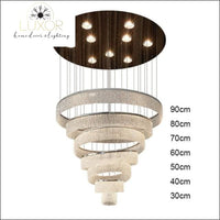 Pistorino Elegant Crystal Chandelier - 7 Rings - Dia30+Dia40+Dia50+Dia60+Dia70+Dia80+Dia90cm(Suspension wire 300cm) / Cool Light 6000K - 