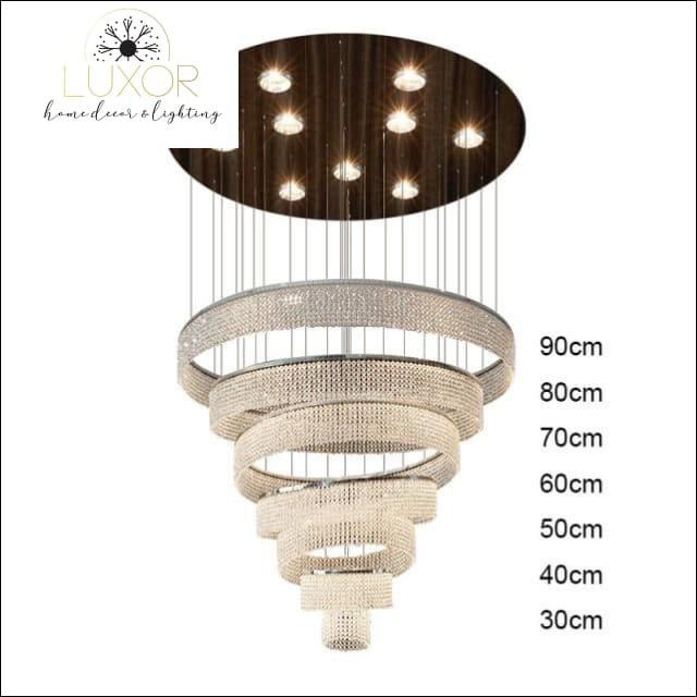 Pistorino Elegant Crystal Chandelier - 7 Rings - Dia30+Dia40+Dia50+Dia60+Dia70+Dia80+Dia90cm(Suspension wire 300cm) / Cool Light 6000K - 