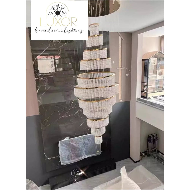 Pistorino Elegant Crystal Chandelier - 7 Rings - Dia30+Dia40+Dia50+Dia60+Dia70+Dia80+Dia90cm(Suspension wire 300cm) / Cool Light 6000K / 