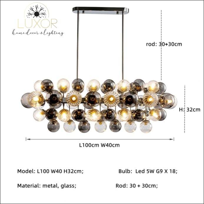 Poland Smokey Gray Chandelier - Length 100cm / Chrome / Warm White - chandelier