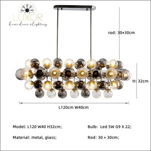 Poland Smokey Gray Chandelier - Length 120cm / Chrome / Warm White - chandelier