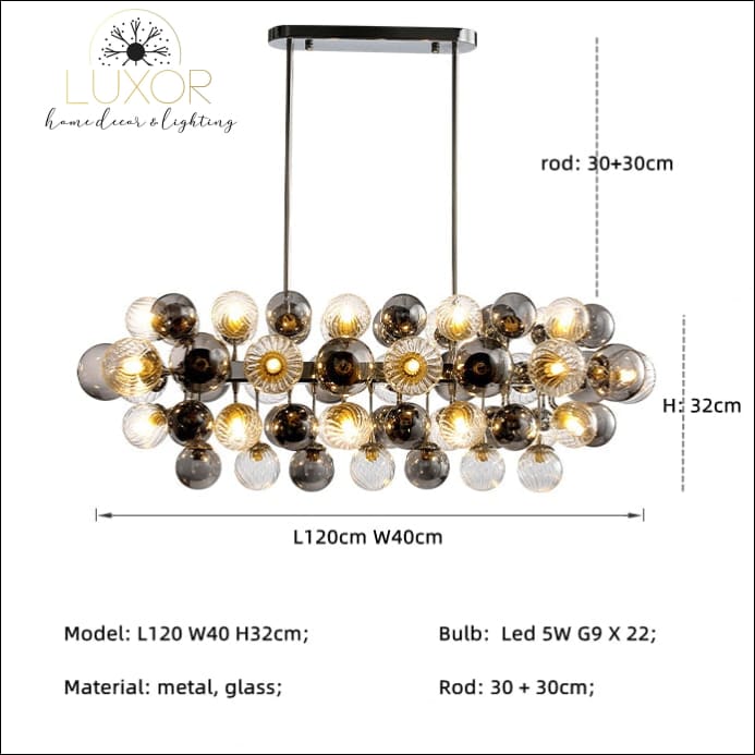 Poland Smokey Gray Chandelier - Length 120cm / Chrome / Warm White - chandelier
