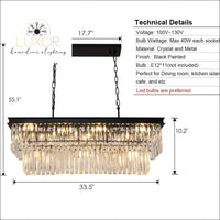 Rectangular Rose Crystal Chandelier - L33.5xH55.1 / Warm White - Chandelier