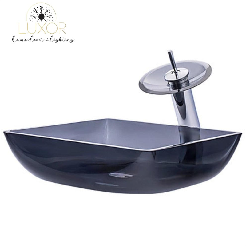 bathroom accessories Smokey Tempered Glass Sink & Faucet Set - Luxor Home Decor & Lighting