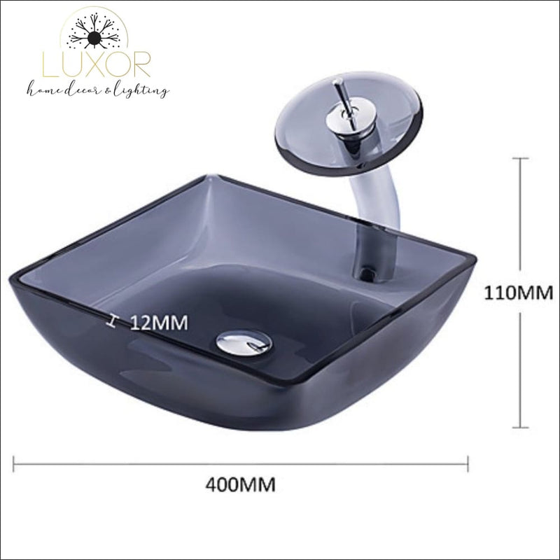 bathroom accessories Smokey Tempered Glass Sink & Faucet Set - Luxor Home Decor & Lighting